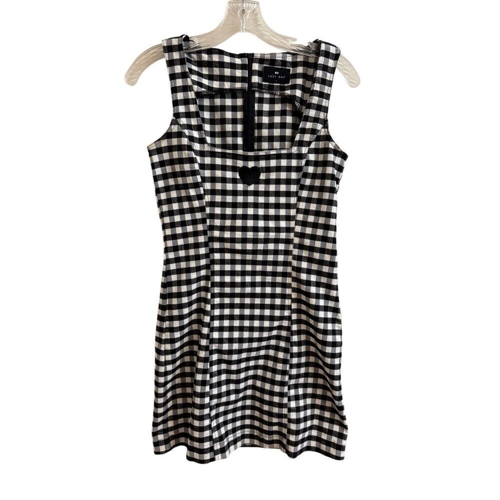 Lazy Oaf Gingham Heart Black & White Sleeveless Mini Dress Size Small